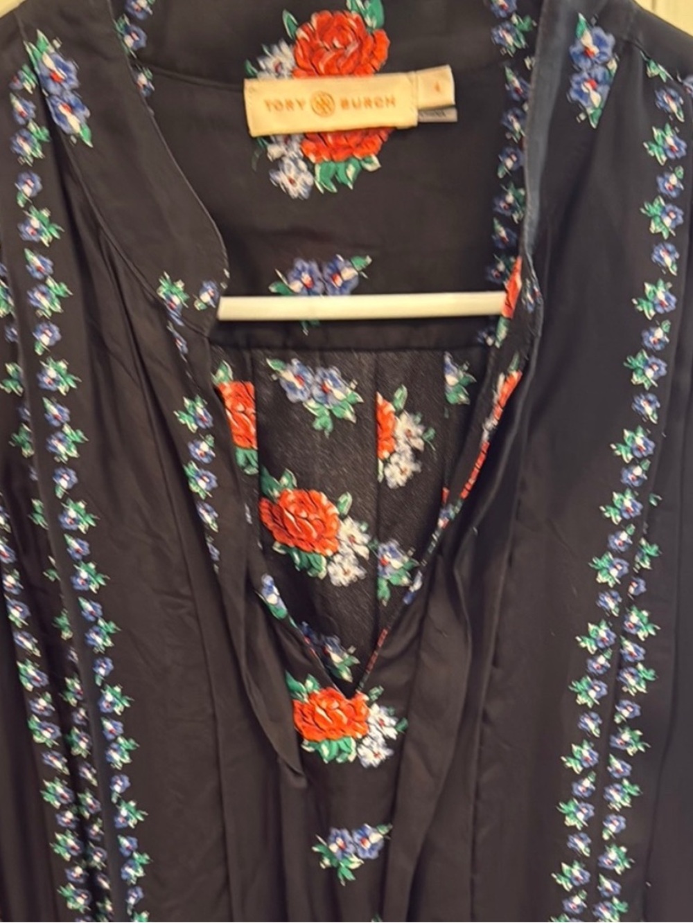 Tory Burch Black Floral-Striped Midi Dress - Picture 2 of 5